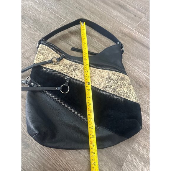 Original by Sharif Patchwork Genuine Leather Cowhide Suede Hobo Purse Black Bag - Picture 8 of 12